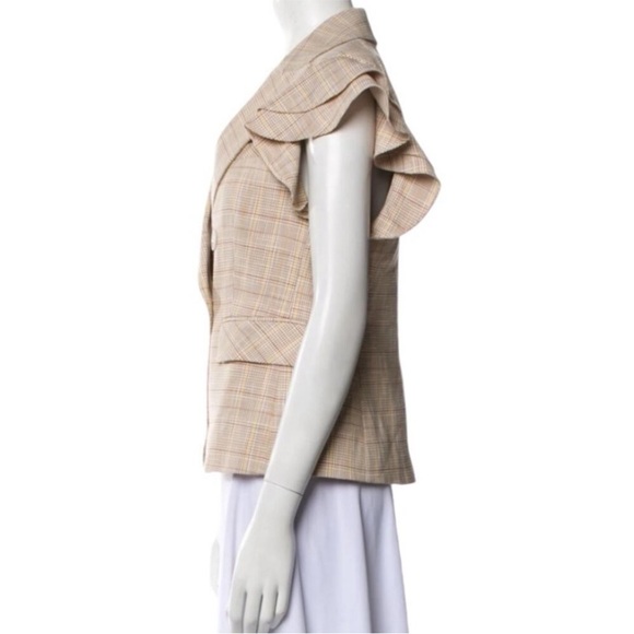 $595 Veronica Beard Janae Plaid Ruffle Blazer Jacket Button Up Khaki Multi Sz 00 - Picture 13 of 14